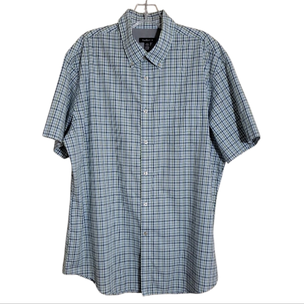 Van Heusen blue white plaid short sleeve button down men's shirt size large